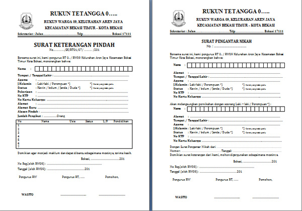Contoh Form Surat Rw 09 Aren Jaya